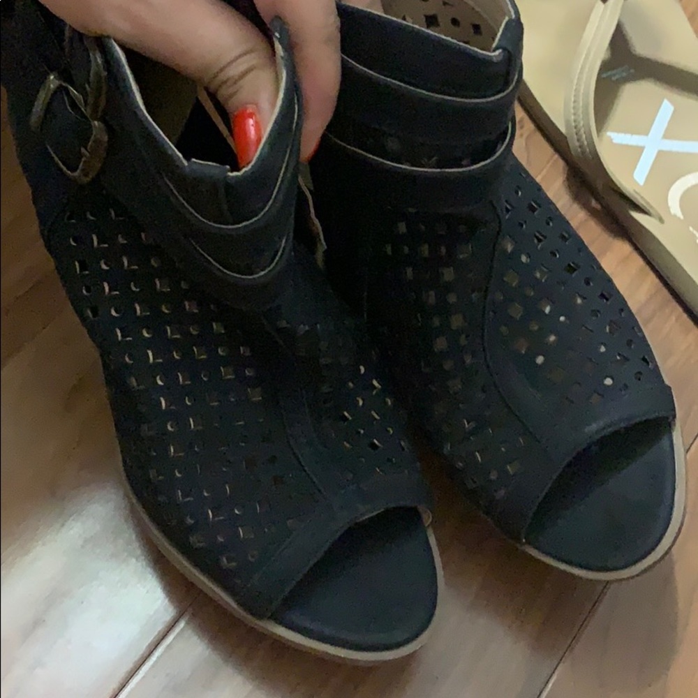 Black open toe booties